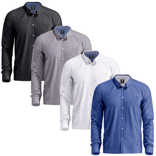 Oxford Big Men’s Dress Shirt, 4 Pack, Long Sleeve Button Down, Casual Fit with Big and Tall Sizes, Solid Modern Colors