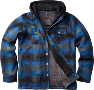 Big Men Heavy Thick Flannel Plaid Jacket Sherpa Fleece has hoodie