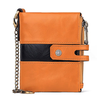 Men's Cowhide Leather Zipper Wallet RFID Blocking ID Card Holder