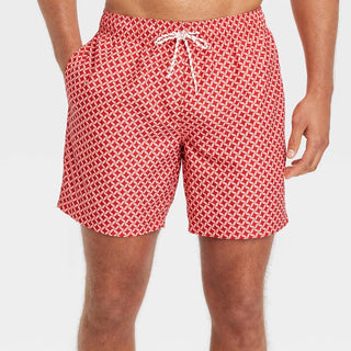 Men'S 7" Geometric Print Swim Shorts - Goodfellow & Co Coral Orange