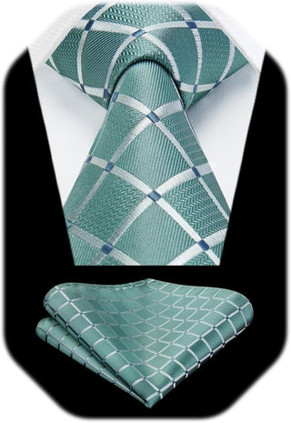 Plaid Checkered Tie Handkerchief Woven Classic Formal Men'S Necktie & Pocket Square Set