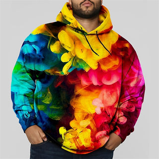 Big Men's plus Size Pullover Hoodie Sweatshirt Big and Tall Geometric Hooded Long Sleeve Comfortable 