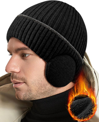 Mens Winter Fleece Line Beanie Knit Hats with Ear Flaps