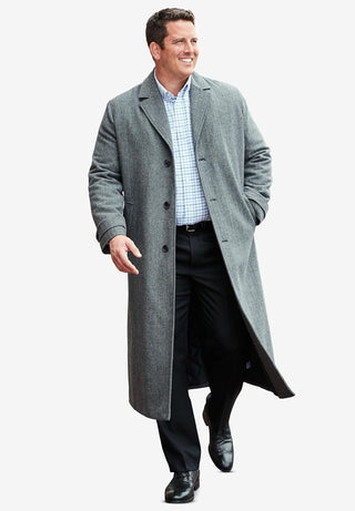 Big Mens Wool-Blend Long Overcoat