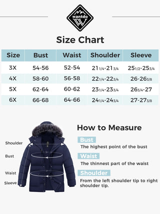 Big Men's plus Size Puffer Coat with Faux-Fur Hood Windproof Parka