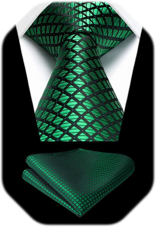 Plaid Checkered Tie Handkerchief Woven Classic Formal Men'S Necktie & Pocket Square Set