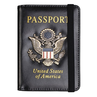 Creative Passport Holder Cover with 3D Metal Badge Leather Passport Wallet