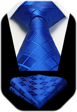 Plaid Checkered Tie Handkerchief Woven Classic Formal Men'S Necktie & Pocket Square Set