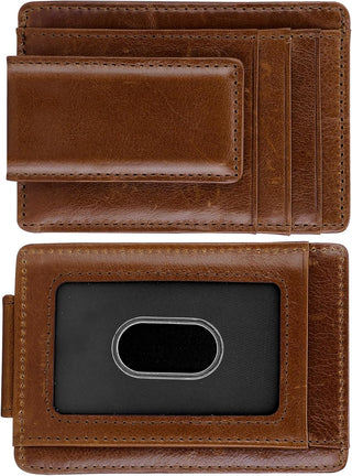 Leather Magnetic Front Pocket Money Clip Wallet