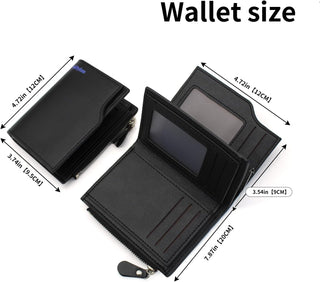 Wallet for Men, Minimalist Leather Trifold Wallet Credit Card Holder Wallet with ID Window Zipper and Coin Pocket (Black)