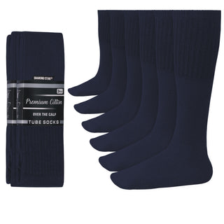 Tube Socks Men 6 Pairs Premium Cushion Cotton over the Calf Athletic Knee High Socks for Men (Navy - 6 Pairs 31 Inches Big & Tall over the Calf Socks Fit Size 13-16)