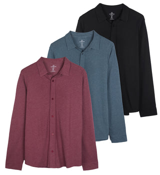 3-Pack: Men's Classic Style Casual Long Sleeve Button down Collared Shirt (A in Big & Tall)