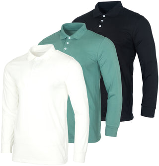 3 Pack Big Men's Cotton Jersey Long-Sleeve Polo Shirt - Casual Workwear Office (Available in Big & Tall)