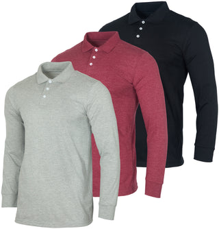 3 Pack Big Men's Cotton Jersey Long-Sleeve Polo Shirt - Casual Workwear Office (Available in Big & Tall)