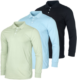 3 Pack Big Men's Cotton Jersey Long-Sleeve Polo Shirt - Casual Workwear Office (Available in Big & Tall)