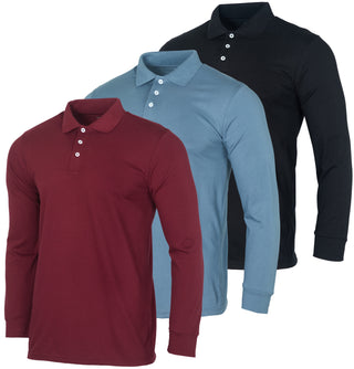 3 Pack Big Men's Cotton Jersey Long-Sleeve Polo Shirt - Casual Workwear Office (Available in Big & Tall)