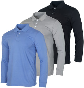 3 Pack Big Men's Cotton Jersey Long-Sleeve Polo Shirt - Casual Workwear Office (Available in Big & Tall)