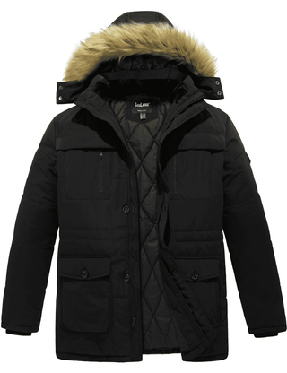 Men's Big and Tall Winter Thicken Cotton Quilted Coat with Faux-Fur Hood 