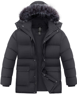 Big Men's plus Size Puffer Coat with Faux-Fur Hood Windproof Parka