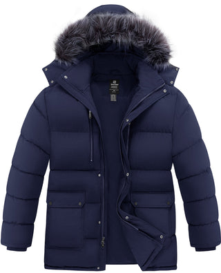 Big Men's plus Size Puffer Coat with Faux-Fur Hood Windproof Parka