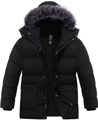 Big Men's plus Size Puffer Coat with Faux-Fur Hood Windproof Parka