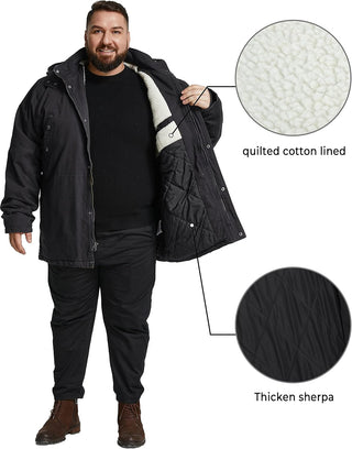 Plus Sized Men's Big and Tall Military Winter Warm Sherpa Lined Parka