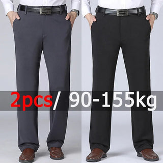 2Pcs Big Size Men'S Business Pants plus Size 40-52 95-155Kg Formal Work Long Pants Elastic Waist Suit Pants Casual Trousers