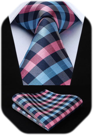 Plaid Checkered Tie Handkerchief Woven Classic Formal Men'S Necktie & Pocket Square Set