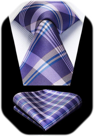 Plaid Checkered Tie Handkerchief Woven Classic Formal Men'S Necktie & Pocket Square Set