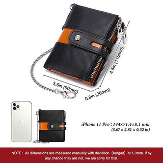 Men's Cowhide Leather Zipper Wallet RFID Blocking ID Card Holder