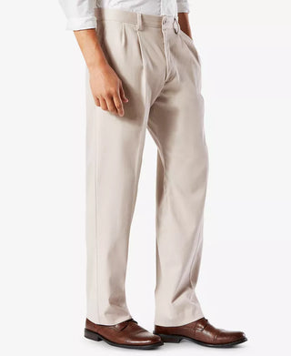 Men'S Big & Tall Easy Classic Pleated Fit Khaki Stretch Pants