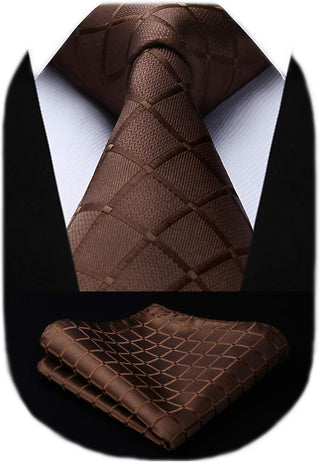 Plaid Checkered Tie Handkerchief Woven Classic Formal Men'S Necktie & Pocket Square Set