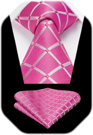 Plaid Checkered Tie Handkerchief Woven Classic Formal Men'S Necktie & Pocket Square Set