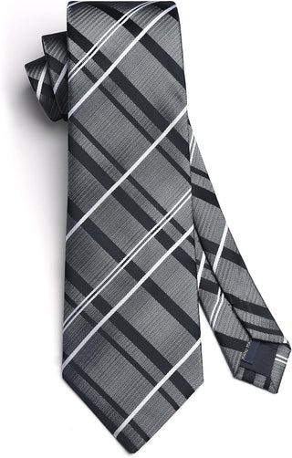 Men's Ties Set Stripe Plaid Ties for Men and Pocket Square Cufflinks Formal Silk Necktie