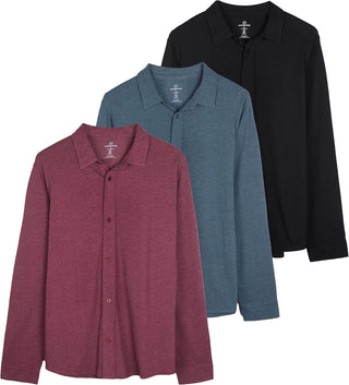 Large Men's Casual Long Sleeve Button down Shirt- 3 Pack