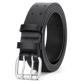 Leather Belt for Men, Mens Double Prong Casual Leather Belts for Jeans