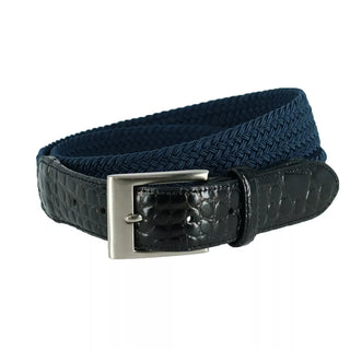 CTM Men'S Big & Tall Braided Elastic Stretch Belt with Croc Print End Tabs