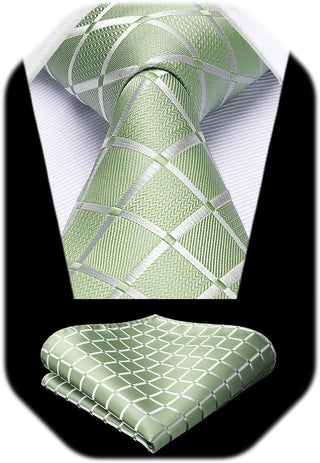 Plaid Checkered Tie Handkerchief Woven Classic Formal Men'S Necktie & Pocket Square Set