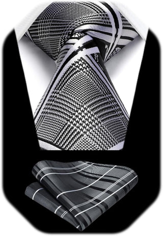 Plaid Checkered Tie Handkerchief Woven Classic Formal Men'S Necktie & Pocket Square Set