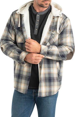 Big Mens Lined Hooded Flannel Shirt Jacket