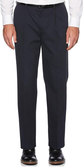 Big Men's Pleated Chino Pants; Plus Sized with Expandable Waistband