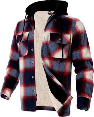 Big Men Heavy Thick Flannel Plaid Jacket Sherpa Fleece has hoodie