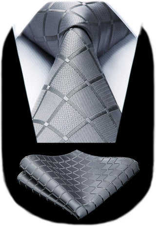 Plaid Checkered Tie Handkerchief Woven Classic Formal Men'S Necktie & Pocket Square Set