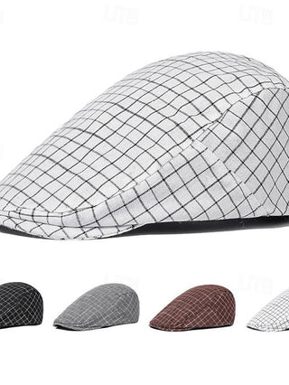 Men'S Flat Cap Ascot Hat Newsboy Hat Black White Cotton Fashion Casual Street Daily Plaid Adjustable Sunscreen Breathable