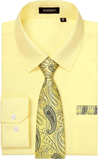 Big Mens Dress Shirt with Matching Tie and Pocket Square Set