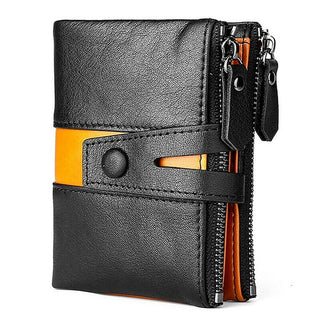 Men's Cowhide Leather Zipper Wallet RFID Blocking ID Card Holder