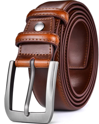 Men’S Casual Leather Jeans Belts 1 1/2” Wide 4MM Thick Alloy Prong Buckle Work Dress Belt for Men