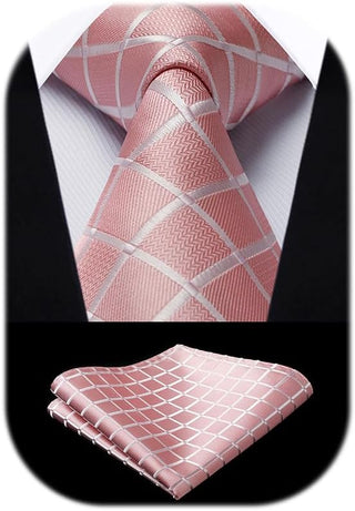 Plaid Checkered Tie Handkerchief Woven Classic Formal Men'S Necktie & Pocket Square Set