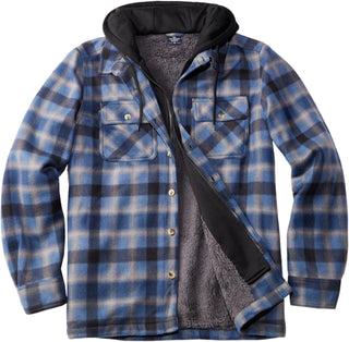 Big Men Heavy Thick Flannel Plaid Jacket Sherpa Fleece has hoodie