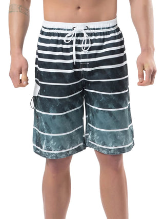 Men Big and Tall Swim Trunks with Pocket Drawstring Striped Beach Board Shorts with Mesh Lining Swimsuits B*athing Suits